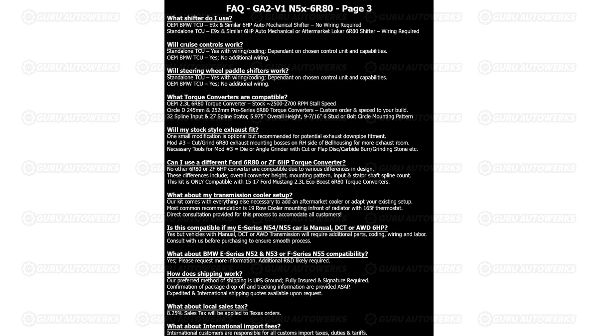 GA2-V1 Transmission Adapter Kit — BMW N54 · N55 · S55 to Ford 6R80